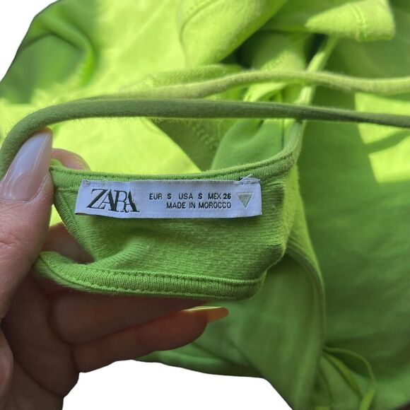 ZARA Small Bodycon Mini Dress Lime Green High Neck Halter Stretch - Picture 2 of 8